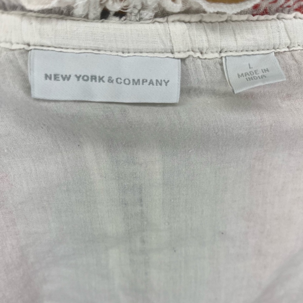 New York & Company Women's Red and White Tunic Bohemian Indie Retro Top Size L - Picture 3 of 4